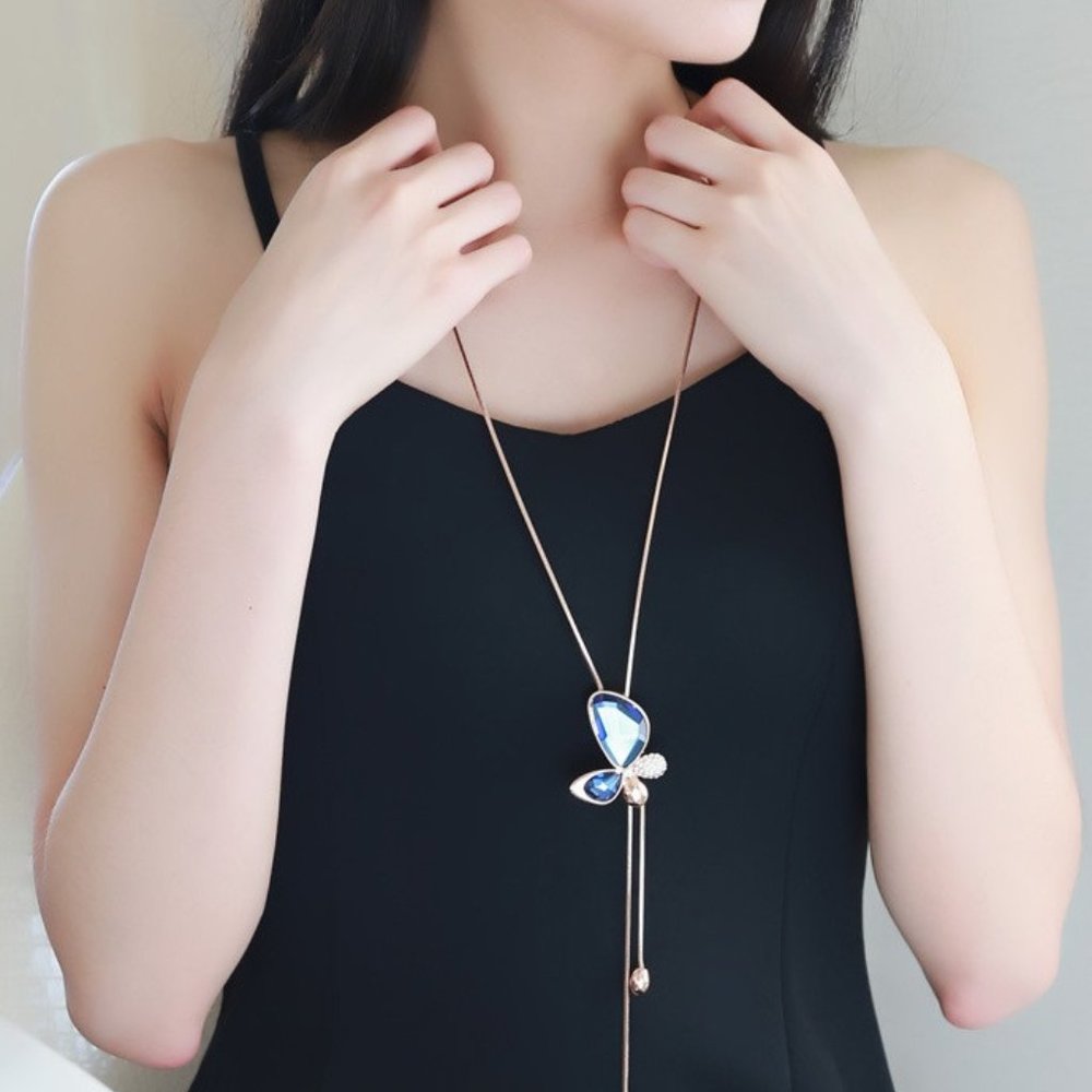 Rose Gold Plated Long Crystal Necklace - Picture 7 of 8